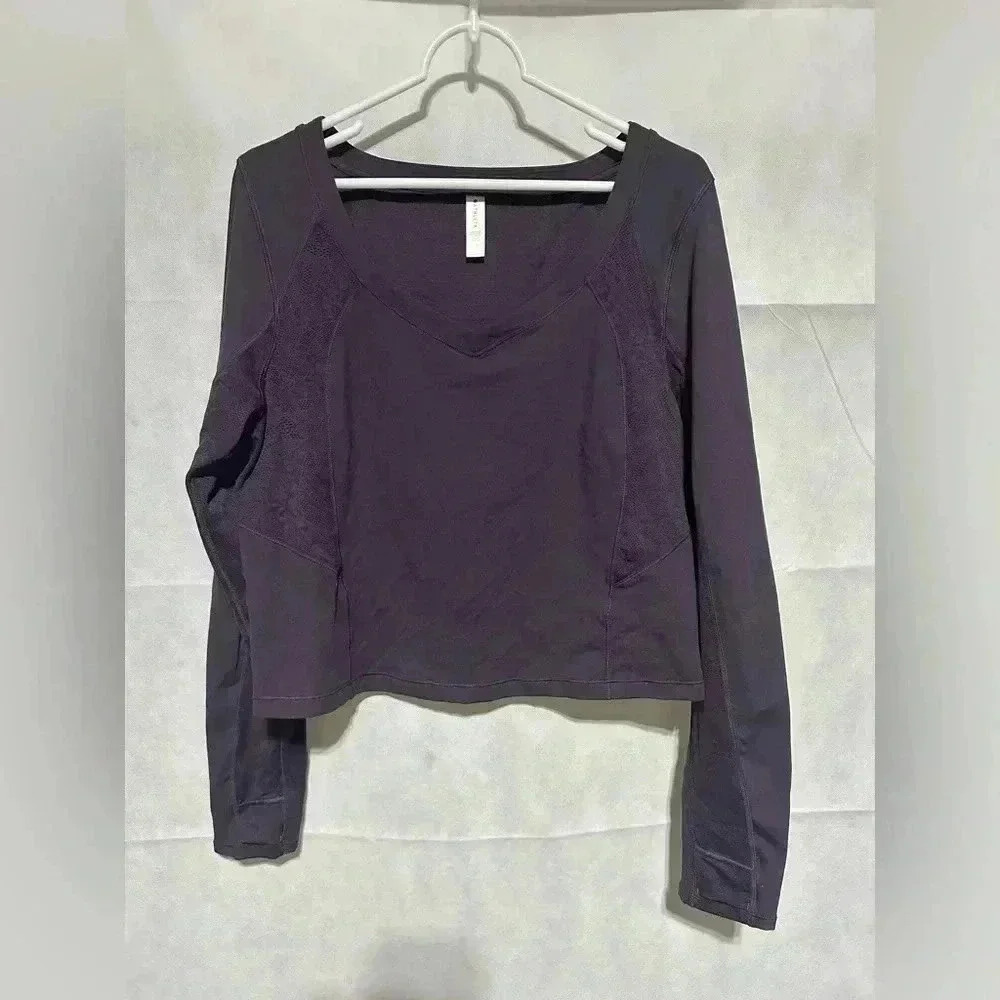 Athleta Shanti Lace Purple Crop Long Sleeve Breathe Wicking Shirt Top Sz 1X NWOT